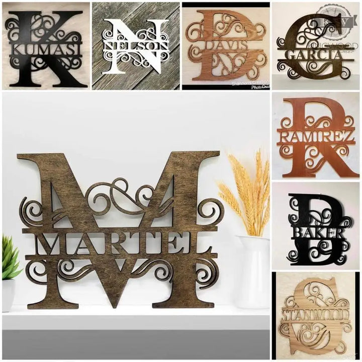Personalized wood letter monogram sign – 11’’ tall 3d laser