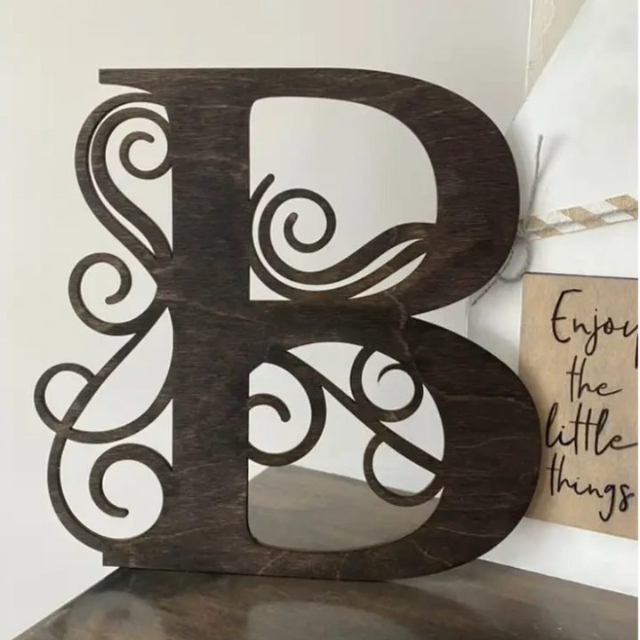 Personalized wood letter monogram sign – 11’’ tall 3d laser