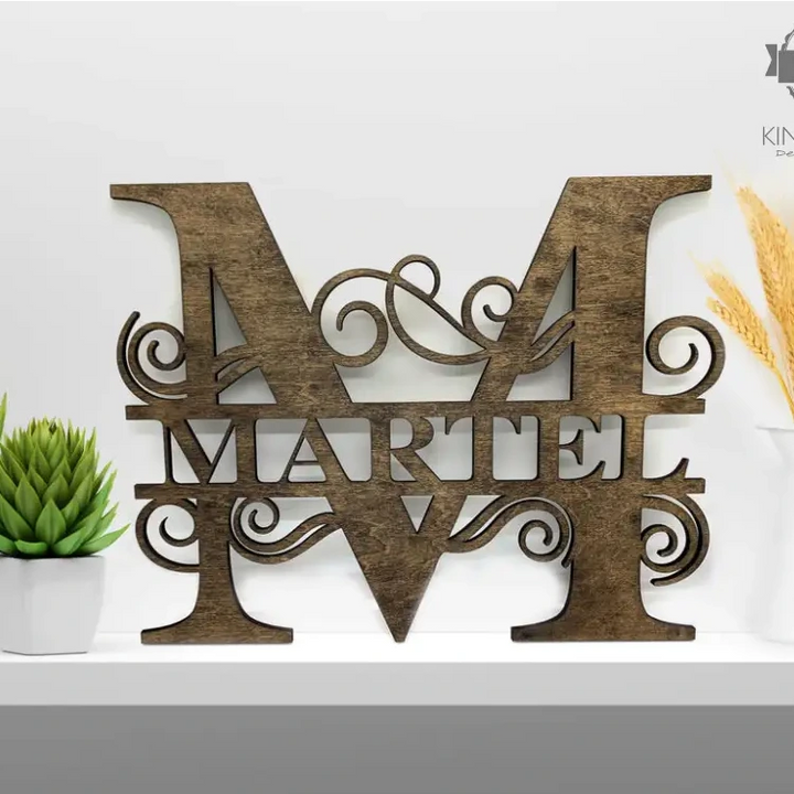 Personalized wood letter monogram sign – 11’’ tall 3d laser