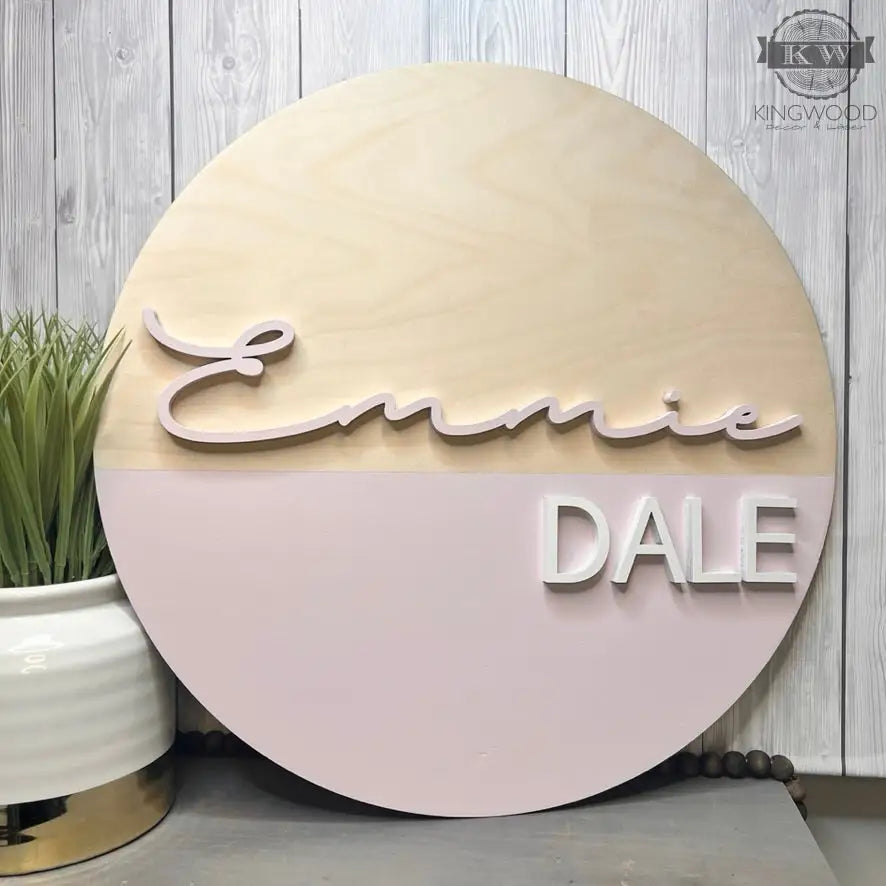 Rustic baby nursery round wooden name sign for personalized nursery decor