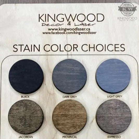 Wood stain color samples for rustic baby nursery round name sign decor