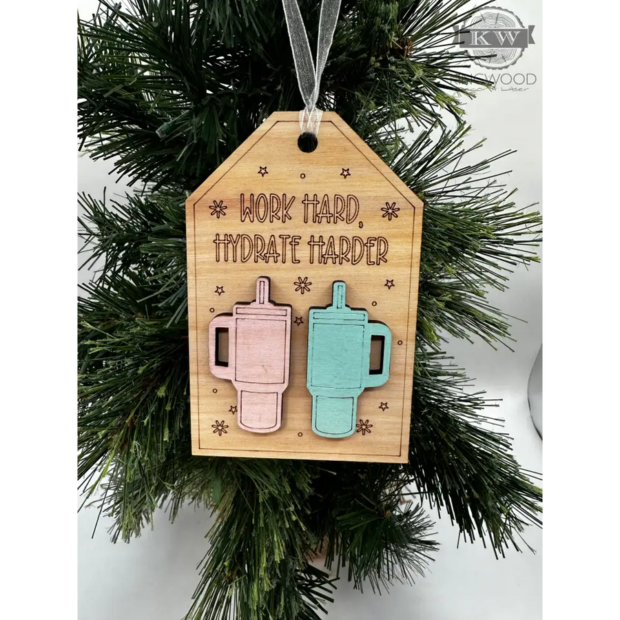 Stanley ornament work hard hydrate harder christmas tree