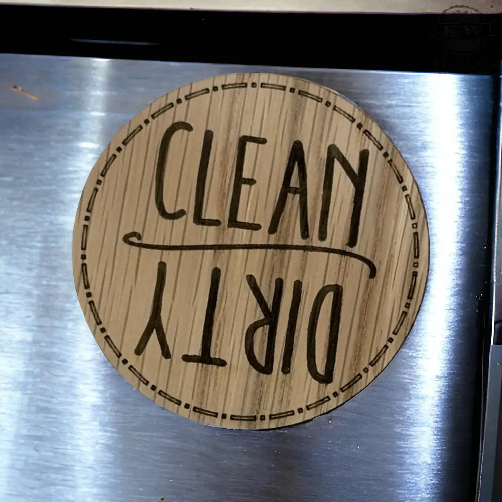 Wooden clean dirty magnet for dishwasher engraved status