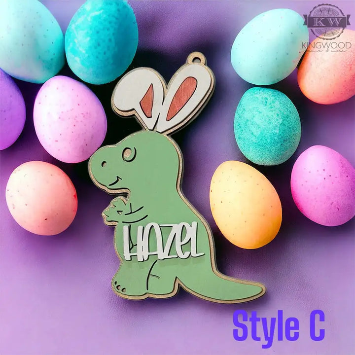 Wooden dinosaur easter tags in assorted colors and styles
