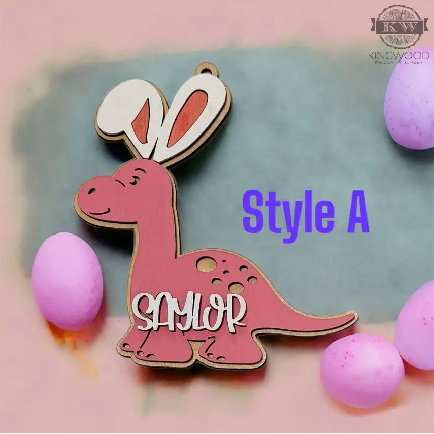 Wooden dinosaur easter tags in assorted colors and styles