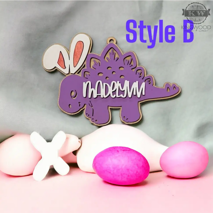 Wooden dinosaur easter tags in assorted colors and styles