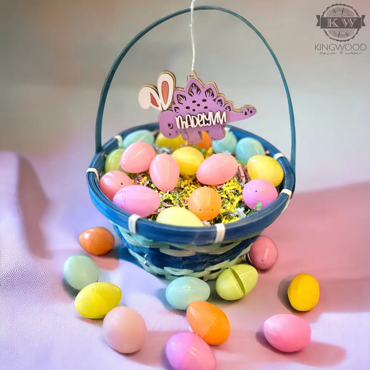 Wooden dinosaur easter tags in assorted colors and styles