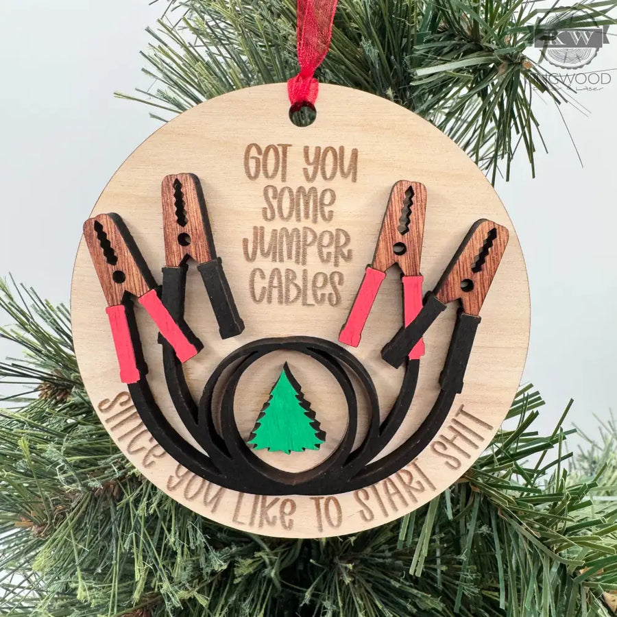 Wooden ornament jumper cables holiday decor 2025, alberta,
