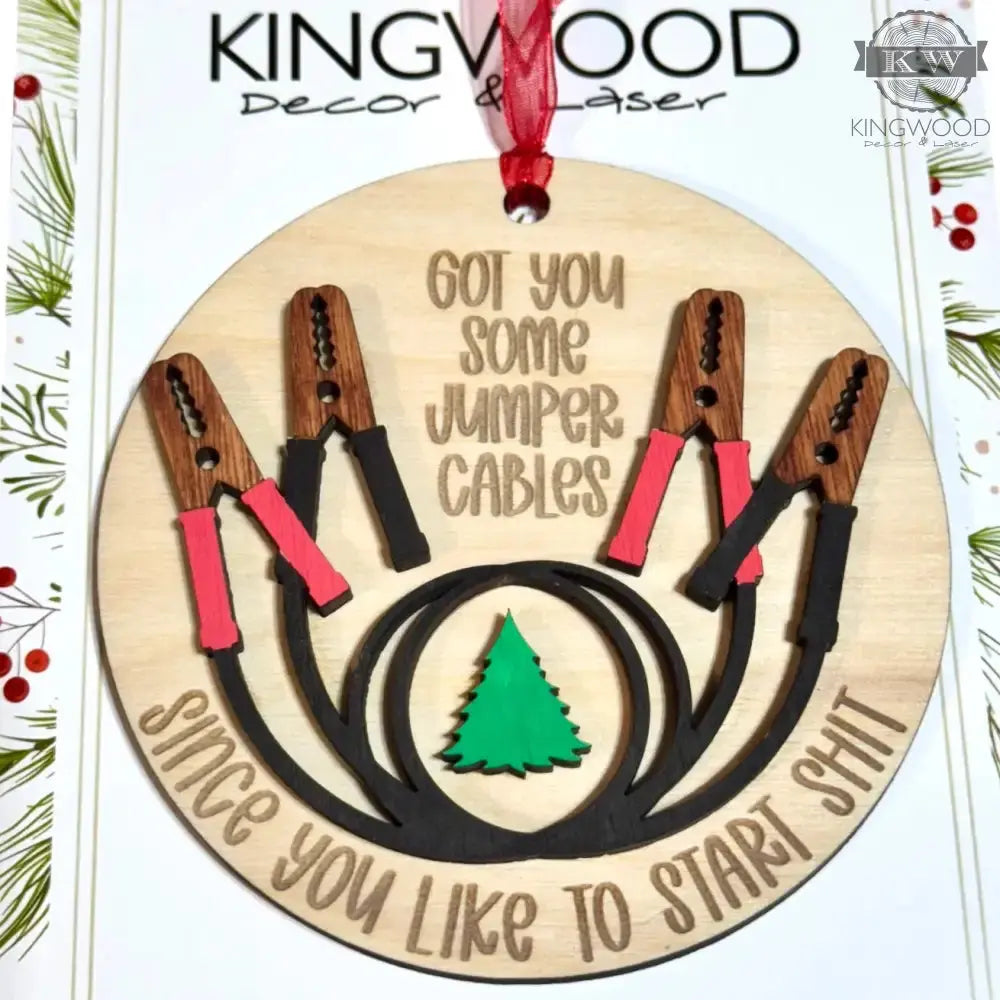 Wooden ornament jumper cables holiday decor 2025, alberta,