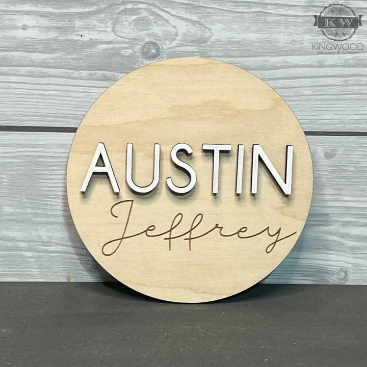 Wooden name plaque for rustic baby nursery round personalized decor