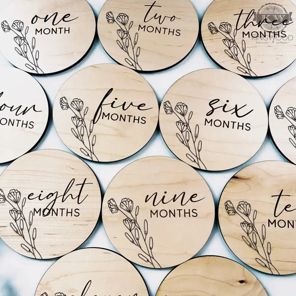 Natural wood grain baby monthly milestones photo markers set for tracking baby’s milestones
