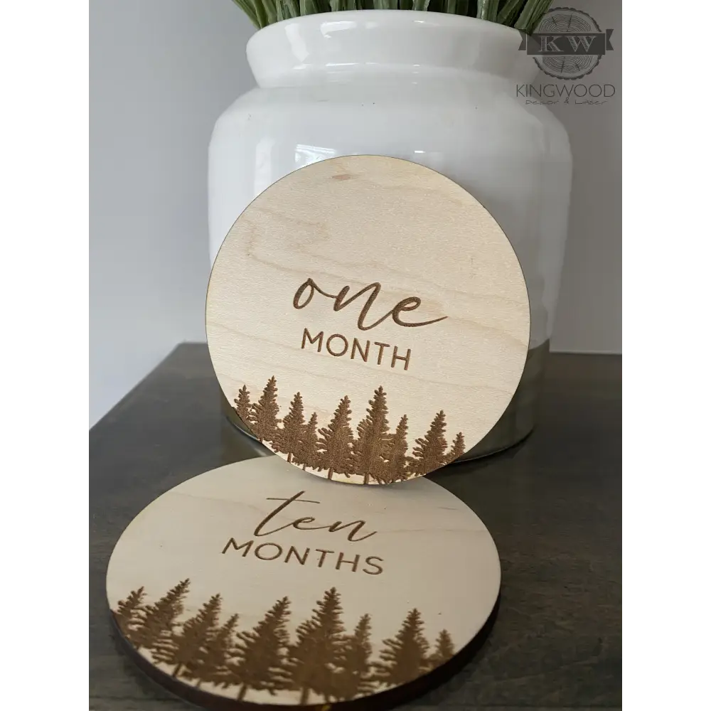 Wooden milestone discs with tree design for baby’s monthly milestones set for photography