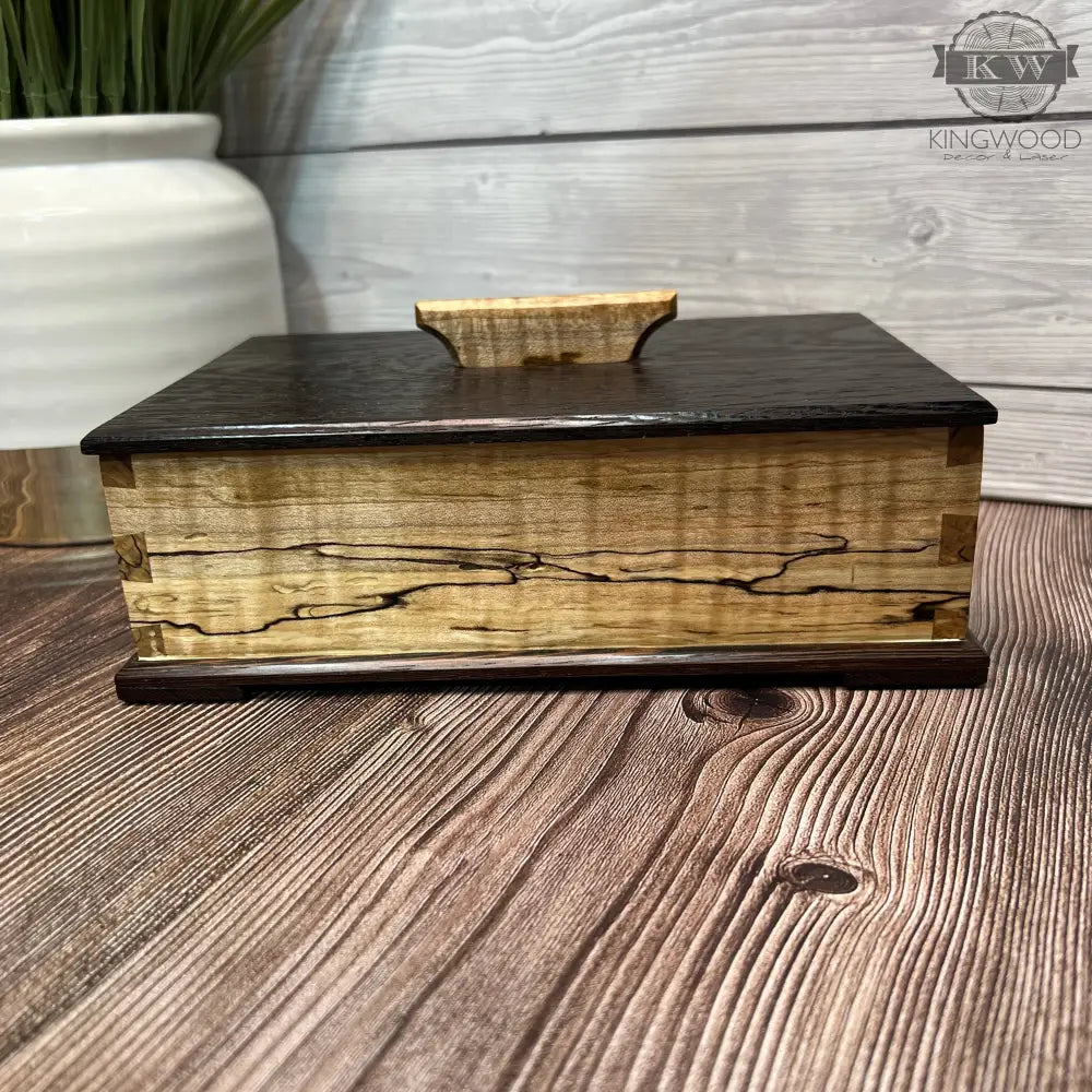 Beautifully handcrafted wooden keepsake box in walnut and spalted maple