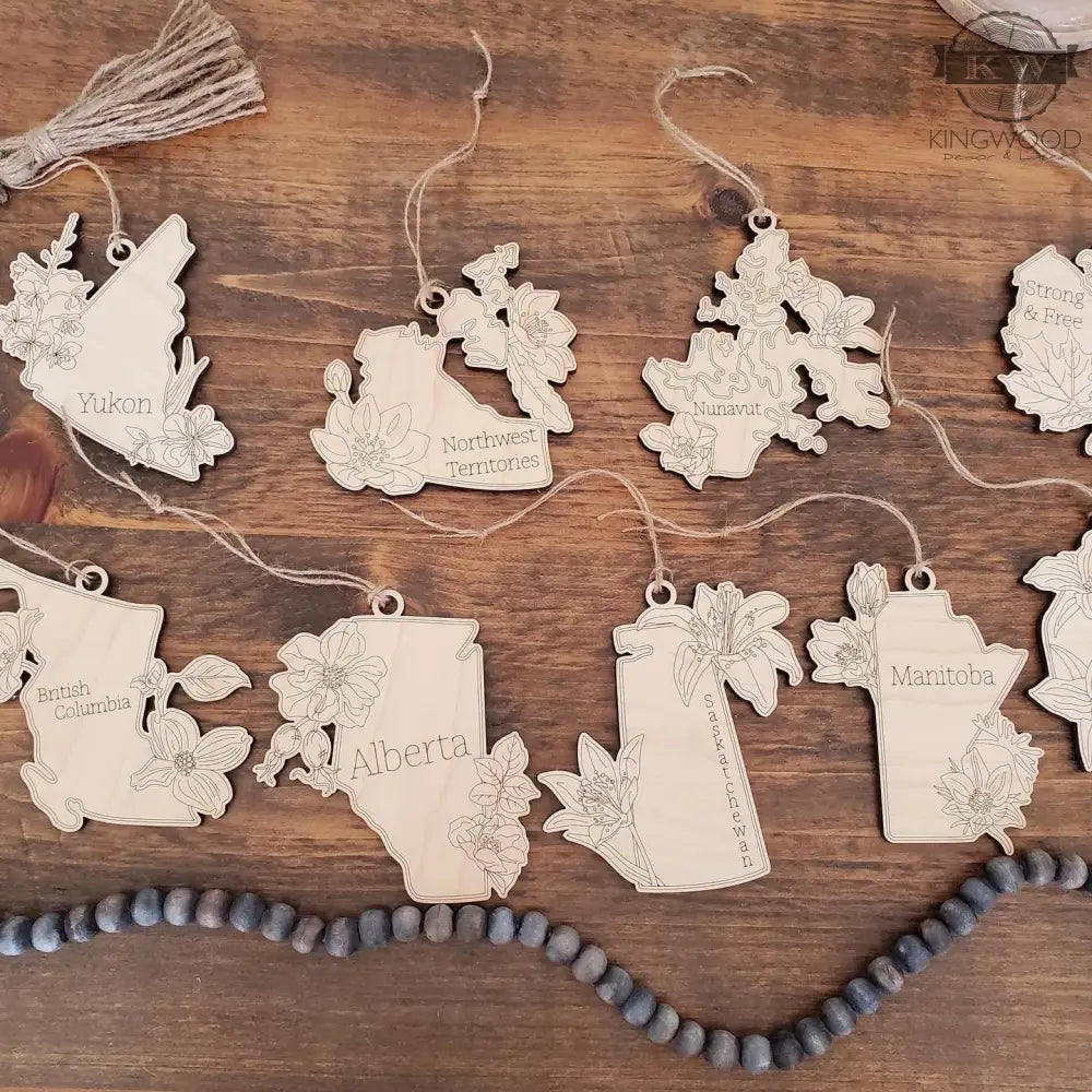 Wooden Canadian provincial Christmas ornament laser cut decoration for festive decor