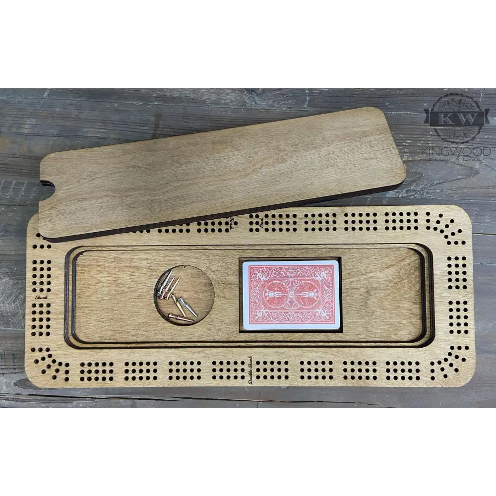 Personalized Baltic Birch Cribbage Board with Storage Compartment and Metal Pegs