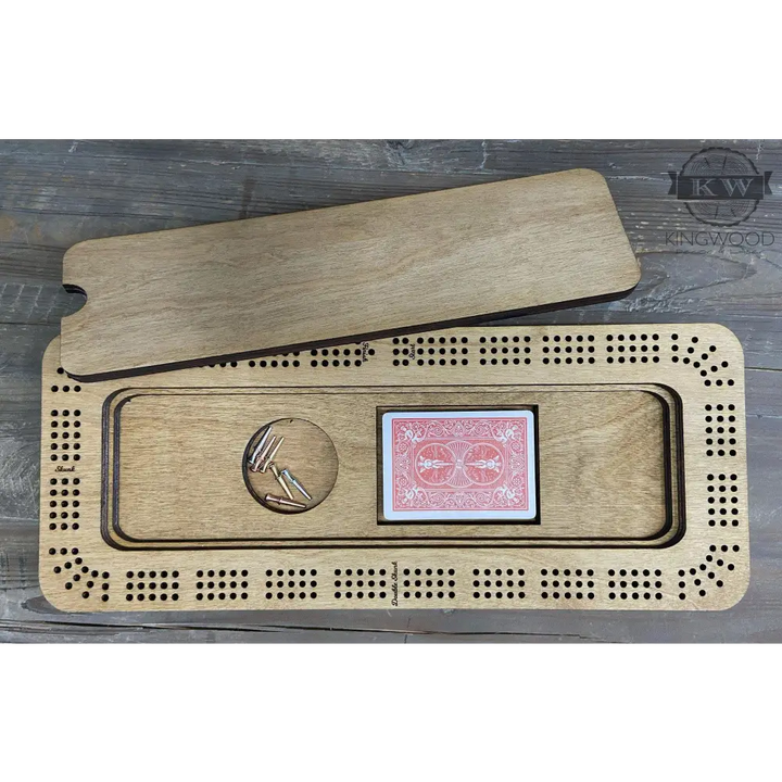 Personalized Baltic Birch Cribbage Board with Storage Compartment and Metal Pegs
