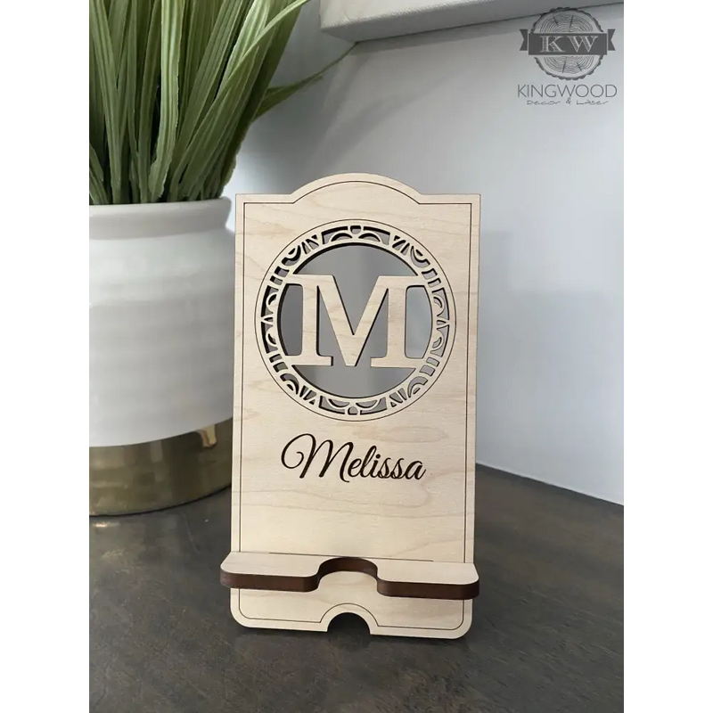 Custom wooden cell phone holder with name 3d laser cut,