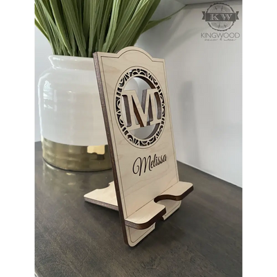 Custom wooden cell phone holder with name 3d laser cut,