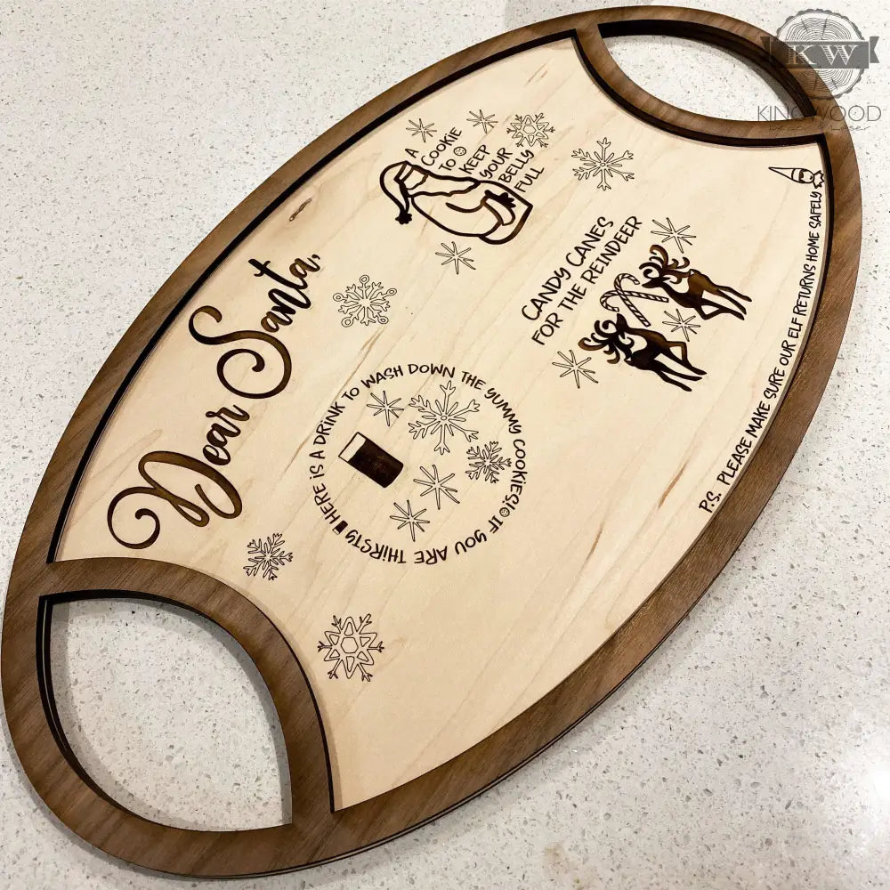Oval wooden Santa snack board for Dear Santa treats and Christmas Eve Santa trays