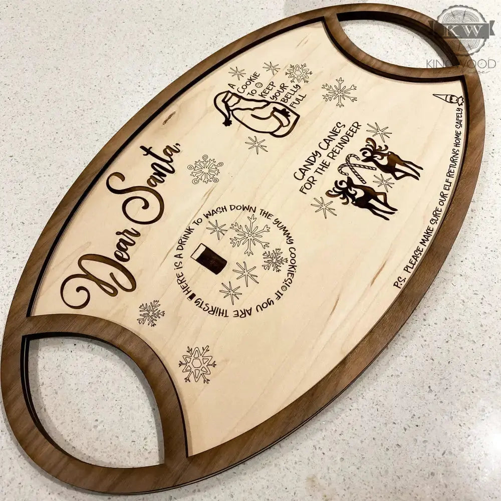 Oval wooden Santa snack board for Dear Santa treats and Christmas Eve Santa trays