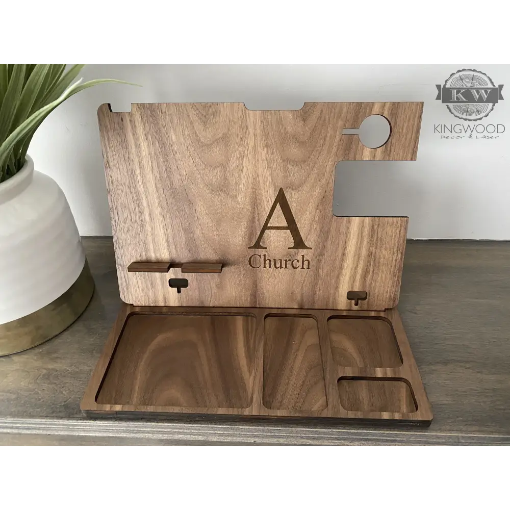 Wooden docking station organizer for smart phone, Apple Watch, and accessories