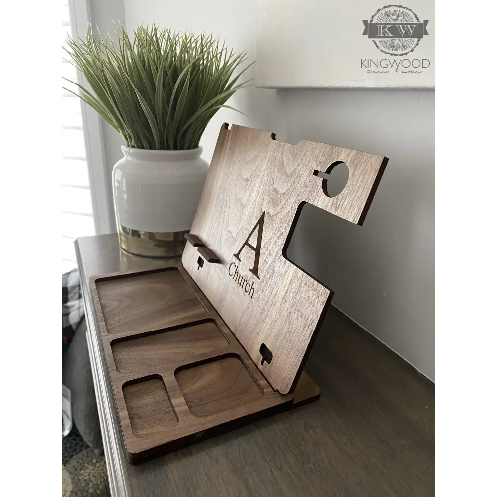 Wooden docking station organizer for smart phone, Apple Watch, and accessories
