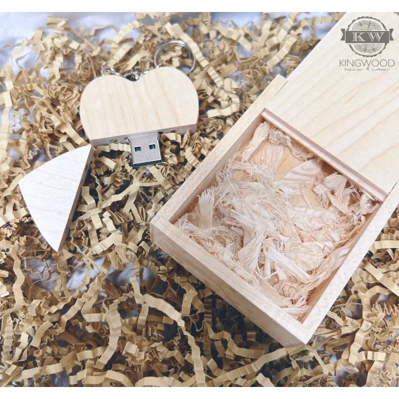 Maple wooden USB drive with matching engraved wooden box for personalized storage