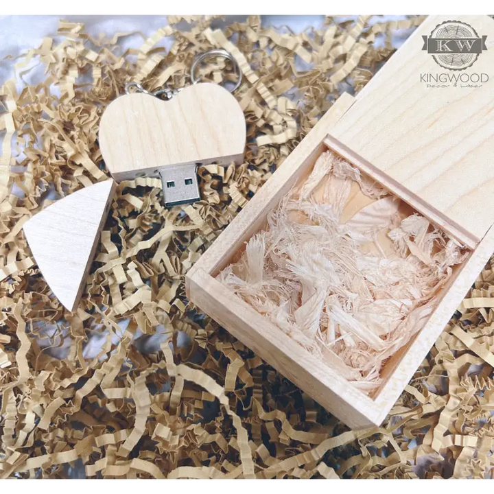 Maple wooden USB drive with matching engraved wooden box for personalized storage