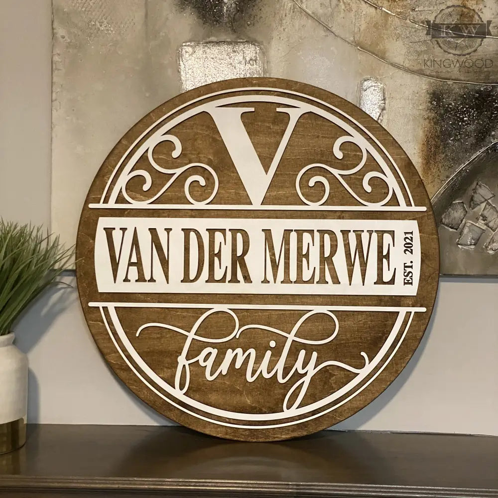 Round wooden family name sign for personalized round signs or custom wall decor