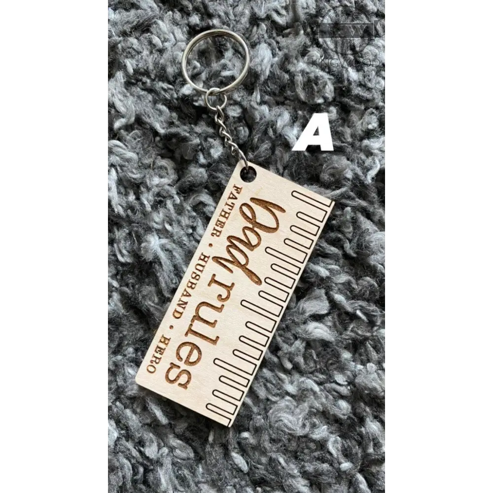 Father’s Day wooden keychains premium laser engraved keepsake featuring Dad Rules design