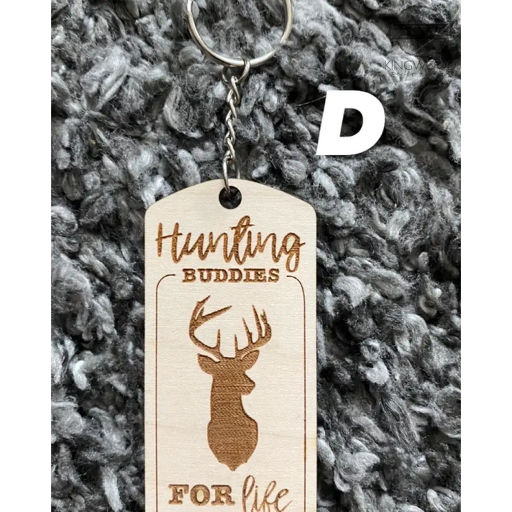 Wooden hunting buddies keychain from Father’s Day wooden keychains premium laser engraved keepsake
