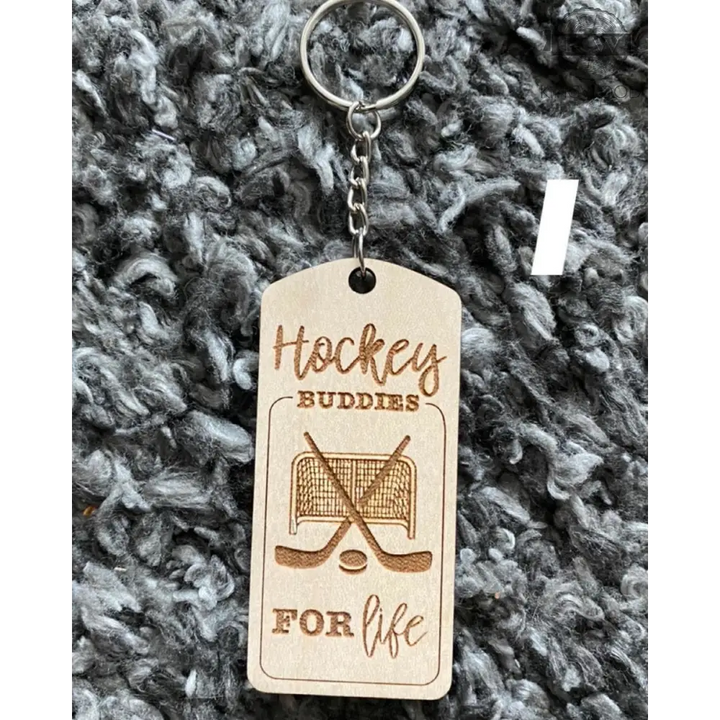 Father’s Day wooden keychains premium laser engraved keepsake featuring a wooden hockey keychain