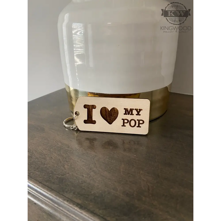 Wooden I Love My Pop keychain from Father’s Day wooden keychains collection