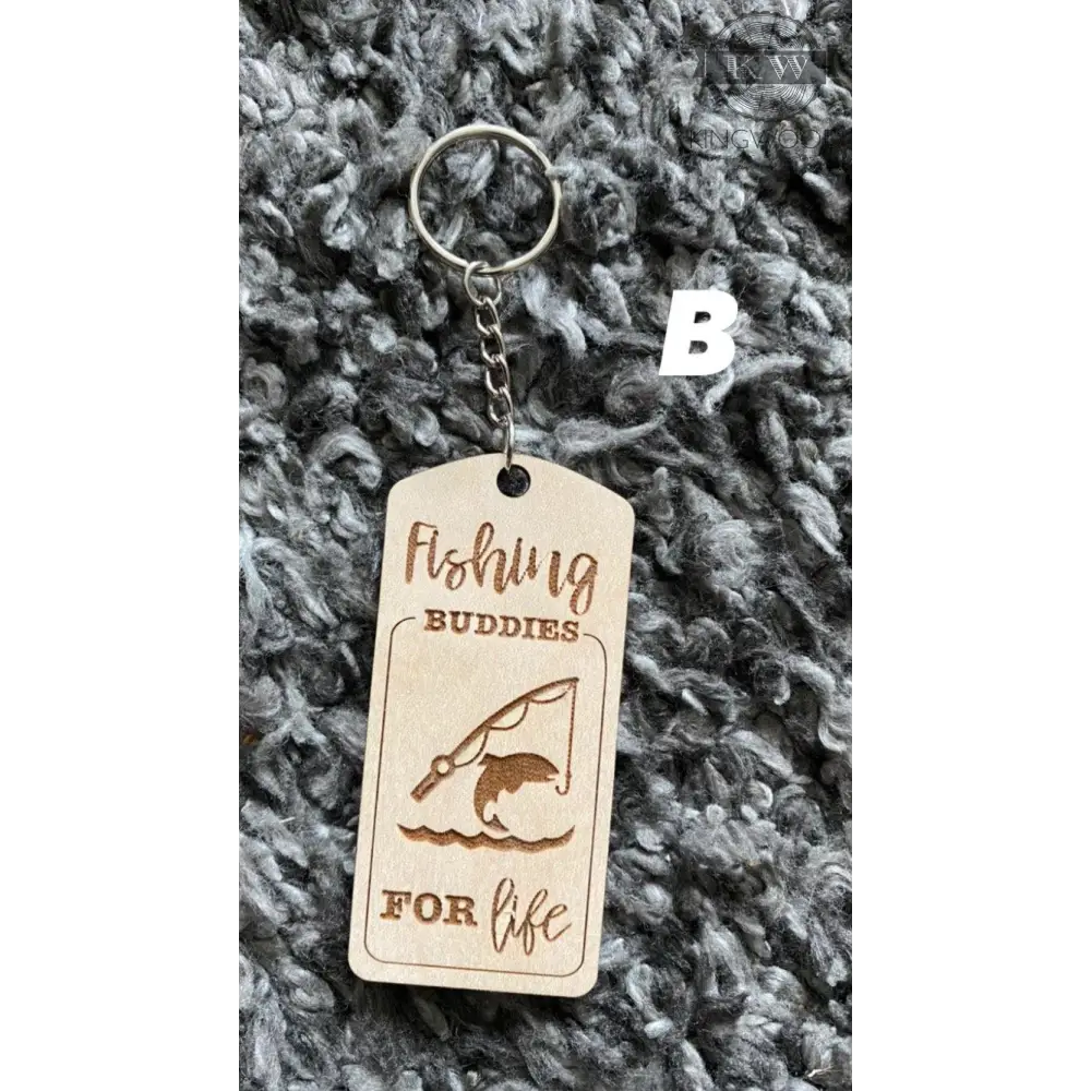 Wooden fishing buddies keychain from Father’s Day wooden keychains premium laser engraved keepsake