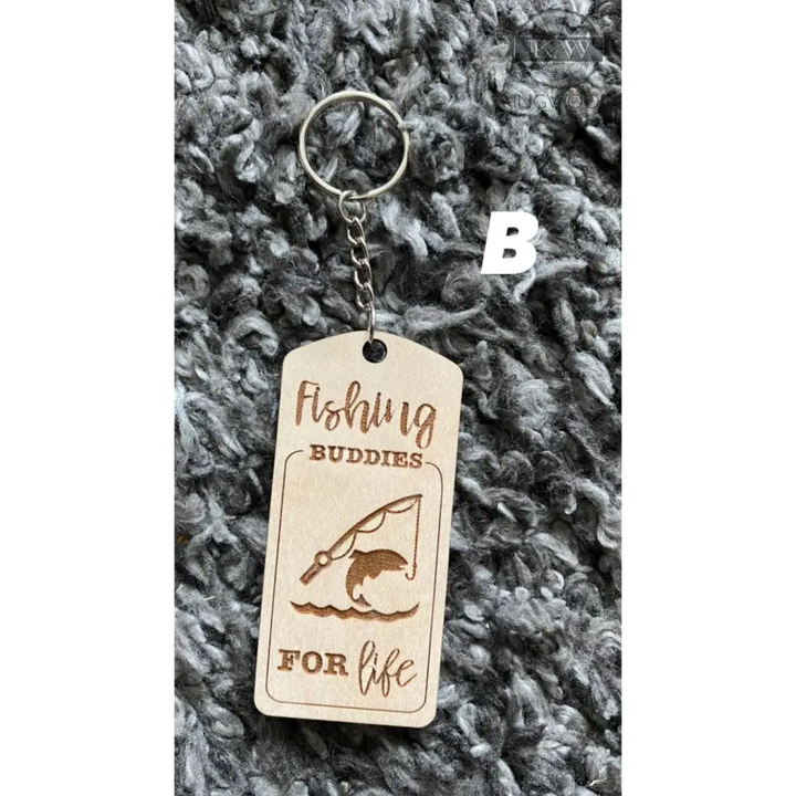Wooden fishing buddies keychain from Father’s Day wooden keychains premium laser engraved keepsake