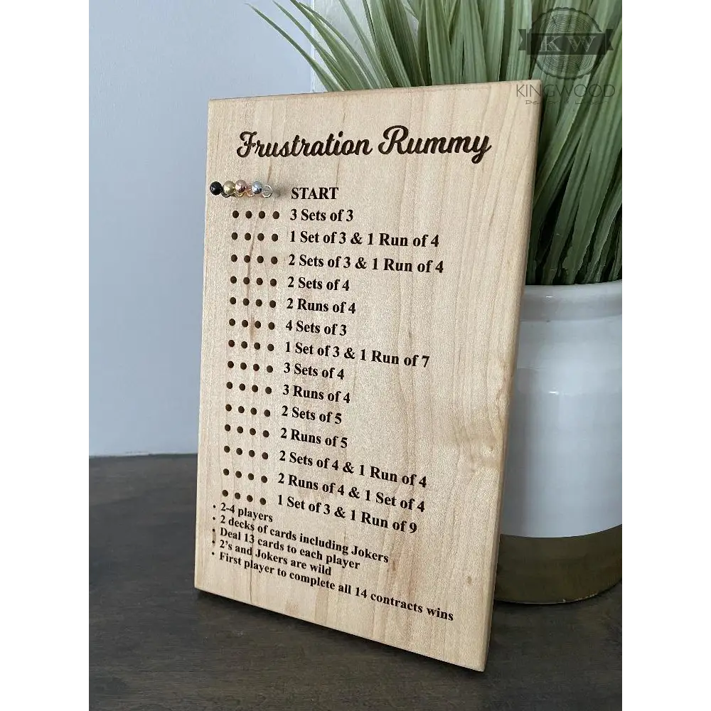 Wooden frustration rummy game board for family card game nights and cutting boards