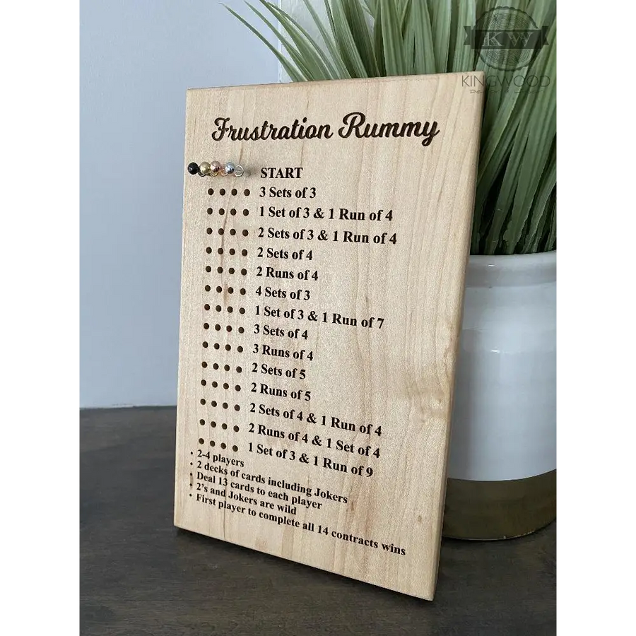 Wooden frustration rummy game board for family card game nights and cutting boards