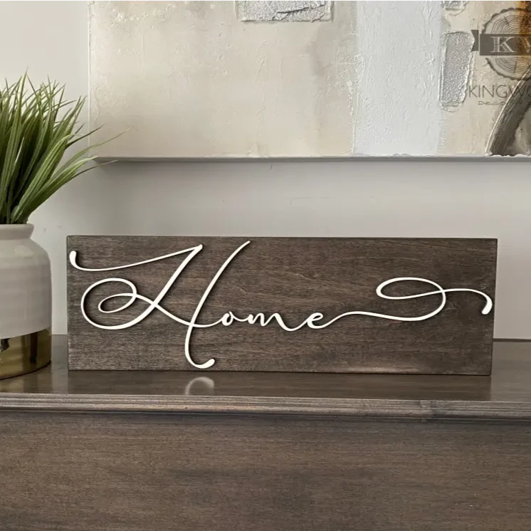 Wooden home sign with 3D laser cut decor, ideal for entryway decor and cutting boards