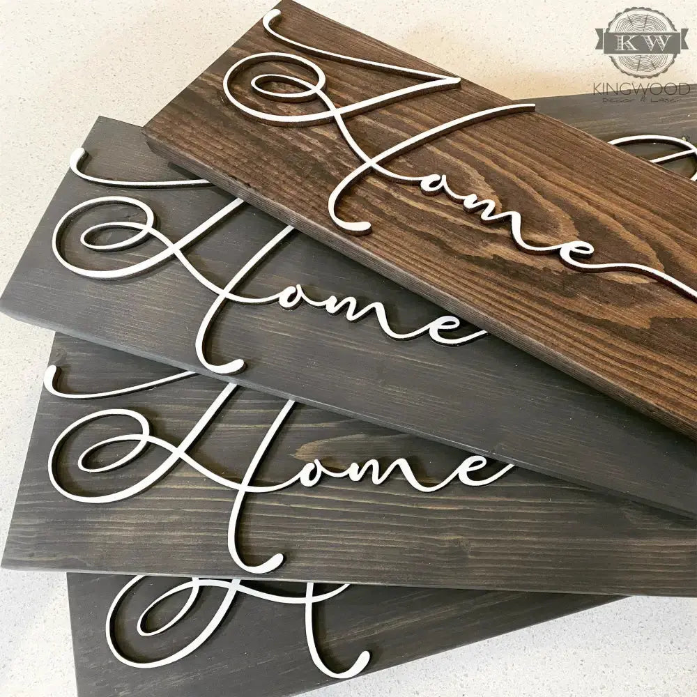 Wooden home sign with laser cutout letters, ideal for provincial map displays or cutting boards