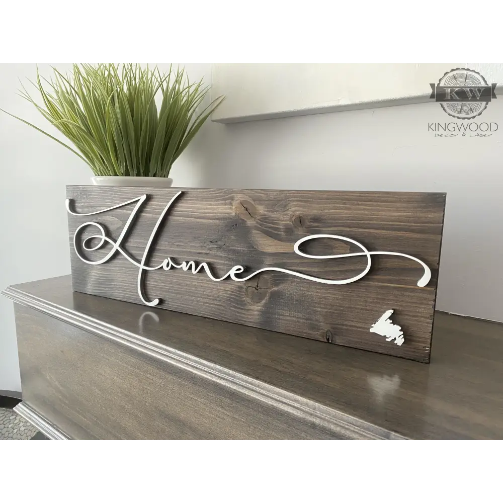 Wooden home sign with laser cutout letters, part of provincial map decor or cutting boards