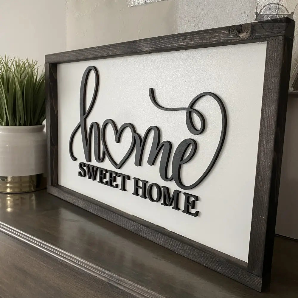 Framed home sweet home 3D laser cut words wooden sign with maple frame for kitchen decor
