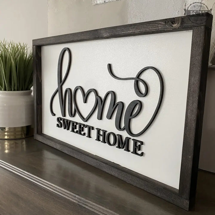 Framed home sweet home 3D laser cut words wooden sign with maple frame for kitchen decor