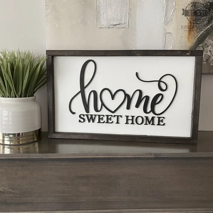 Framed Home Sweet Home 3D laser cut words wooden sign with maple frame for home decor