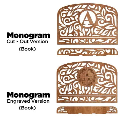 Monogrammed wooden bookends for homestyle book, recipe stand, and cutting boards