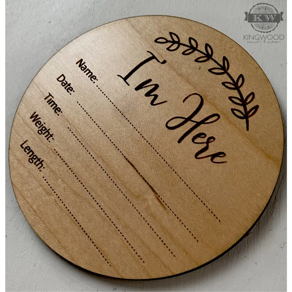 Laser engraved wooden baby announcement disc for personalized decor and cutting boards