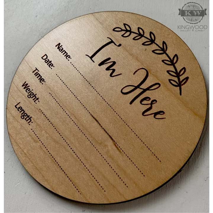 Laser engraved wooden baby announcement disc for personalized decor and cutting boards