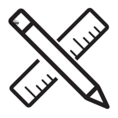 Crossed pencil and ruler icon representing item personalization for Cutting Boards and Decor