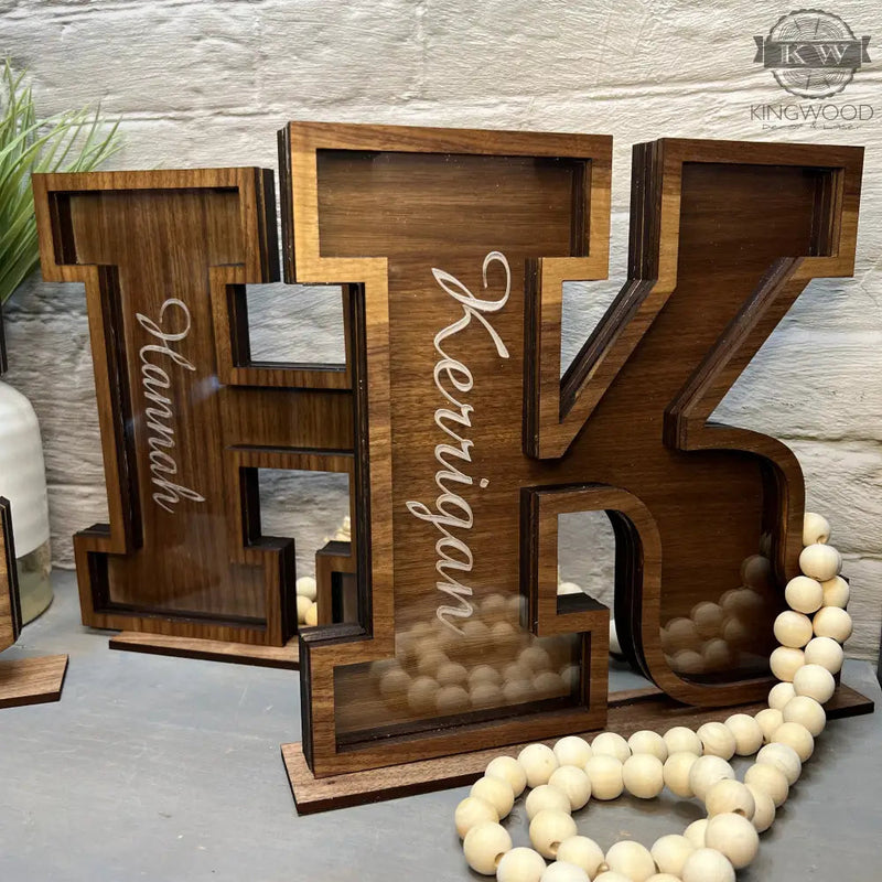 Kids wooden letter bank 3d laser cut, alberta, baby, bank,