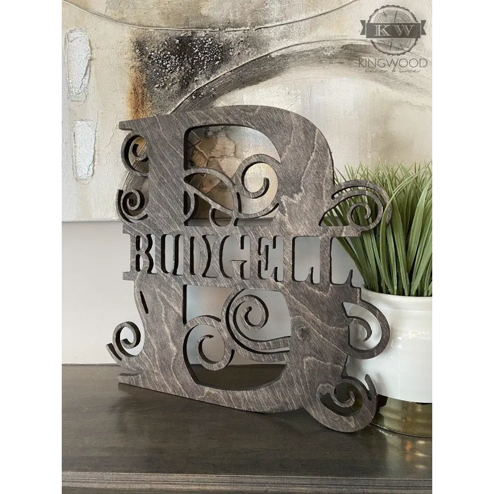 Gray wooden large family monogram sign for personalized wood decor