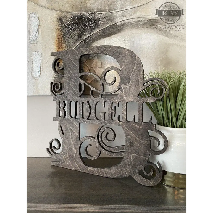 Gray wooden large family monogram sign for personalized wood decor